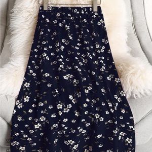 Navy blue floral midi skirt